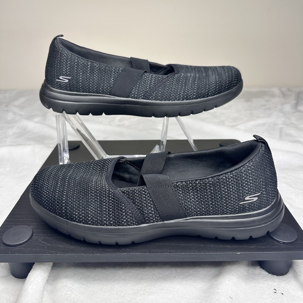 Skechers On The Go Mary Jane‎ Flats GOGA Mat Women's 10 Black Gray Weave EUC